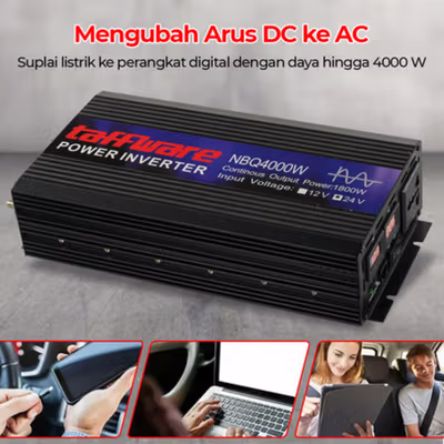 Taffware Power Inverter Mobil Pure Sine Wave DC 24V to AC 220V 4000W - NBQ4000W - Black — gambar 2