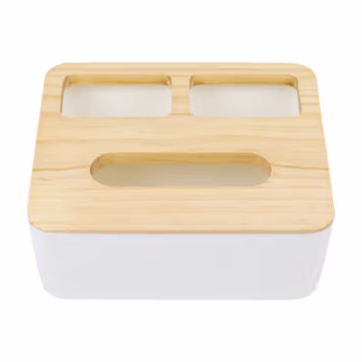 TaffHOME Tempat Tisu Kayu Multifungsi with Smartphone Remote Holder - ZJ004 - White — gambar 2