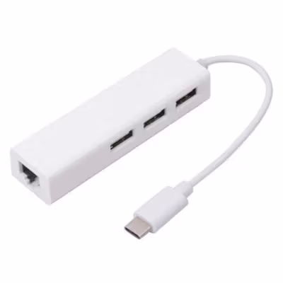 USB Type C LAN Ethernet Adaptor with 3 Port USB Hub 2.0 - SYZD-LAN100+U2 - White — gambar 2