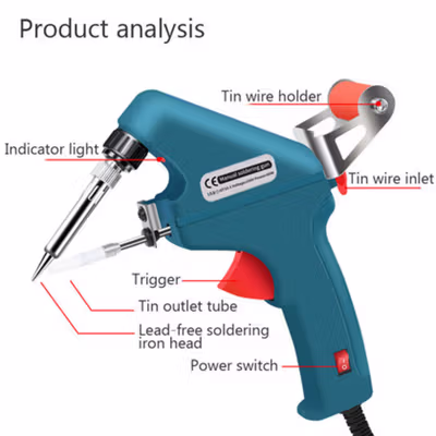 DeBaiLong Solder Listrik Tembak Tin Gun Adjustable Heat 220V 60W - GT-30 - Deep Blue — gambar 2