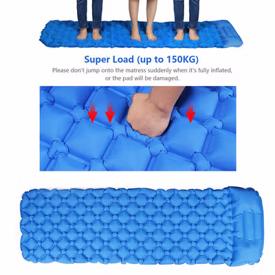 TaffSPORT Kasur Matras Angin Manual Sleeping Pad Waterproof Single - SB-10 - Blue — gambar 2
