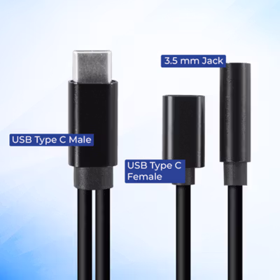 ROBOTSKY Adaptor 2in1 USB Type C to AUX 3.5mm Headphone and USB Type C - S-K06 - Black — gambar 2