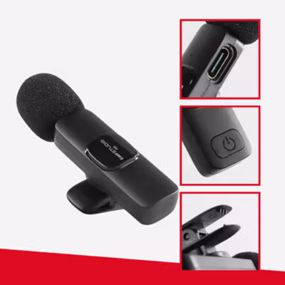 TaffSTUDIO Mikrofon Wireless Lavalier Microphone USBTypeC 2.4GHz 2 Mic - E60 - Black — gambar 2
