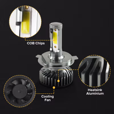 FX Lampu Depan Mobil High Low Beam LED H4 COB Chips 3000lm 24V 2 PCS White 6000K - FXH4 - Silver — gambar 2