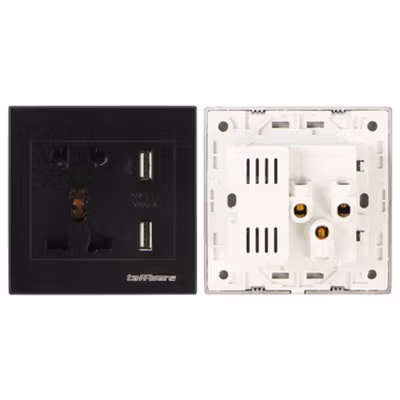 TaffHOME Stop Kontak Universal Socket UK EU US dan 2 Port USB 2.1A - Y1-001 - Black — gambar 2