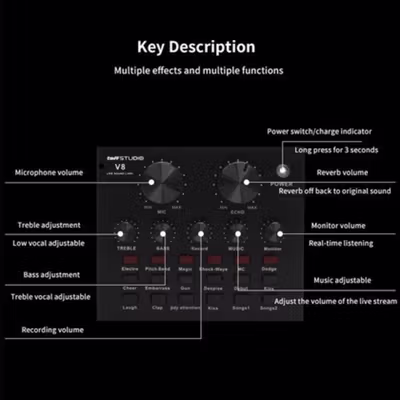 TaffSTUDIO Bluetooth Audio USB External Sound Card Live Broadcast - V8 - Black — gambar 2