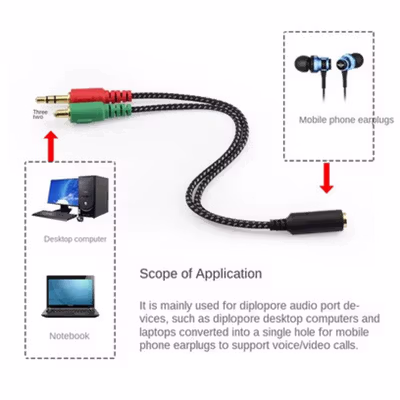 Kabel AUX Audio 3.5mm Female ke 2 x 3.5mm Male Nylon Braided 15cm - K908 - Black — gambar 2