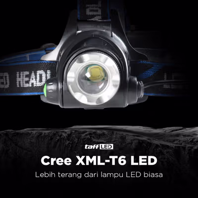 TaffLED Senter Kepala Headlamp LED Waterproof 500 Lumens - HE65 - Black — gambar 2