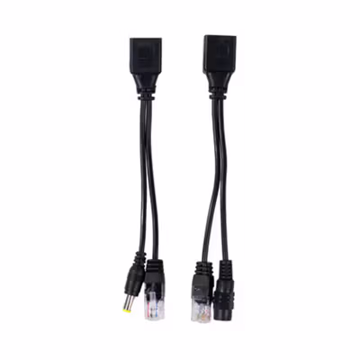 Passive PoE Power Over Ethernet Cable with Male Female Power Plug - D1350 - Black — gambar 2