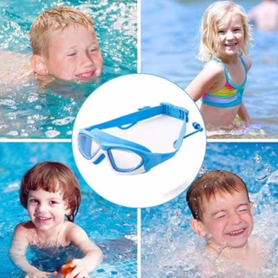 Chanskyu Kacamata Renang Anak Anti Fog UV Protection with Earplug - CK185 - Blue/White — gambar 2
