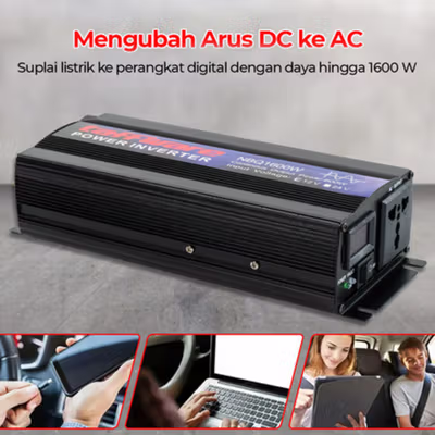 Taffware Power Inverter Mobil Pure Sine Wave DC 12V to AC 220V 1600W - NBQ1600W - Black — gambar 2