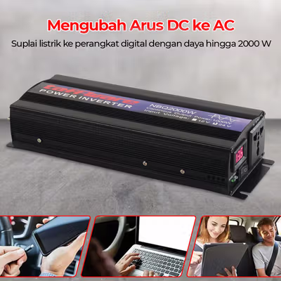Taffware Power Inverter Mobil Pure Sine Wave DC 24V to AC 220V 2000W - NBQ2000W - Black — gambar 2