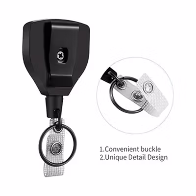 FXM Gantungan Kunci Anti Maling Wire Puller Keychain ID Holder - Black — gambar 2