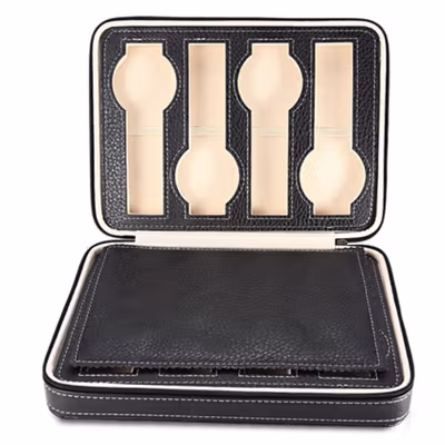 Kotak Jam Tangan Travel Watch Case Display Box Bahan Kulit 8 Grid - L-001 - Black — gambar 2