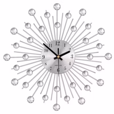 TaffHOME Jam Dinding 3D Quartz Creative Design Luxury Diamond 33cm - T6807 - Silver — gambar 2