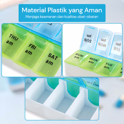 FirstDay Kotak Obat 7 Hari Siang Malam Medicine Tablet Capsule Storage Besar - FD7 - Green/Blue — gambar 2