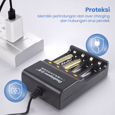 Doublepow Charger Baterai 4 Slot AA AAA Li-Ion USB - DP-L152 - Black — gambar 2