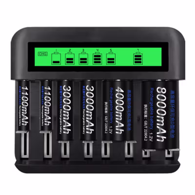 PALO Charger Baterai 8 Slot AA AAA C D Ni-MH Ni-CD Large LCD Display - NC559 - Black — gambar 2