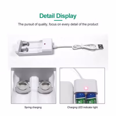 PUJIMAX Charger Baterai 2 Slot AA AAA Ni-MH Ni-CD USB Plug LED Light - 2Y-A-10 - White — gambar 2