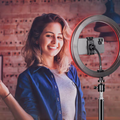 B-Light Lampu Ring Light LED RGBW Color Phone Holder 32cm 12W - LJJ-33 - White — gambar 2