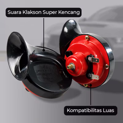 OTOHEROES Type R Klakson Keong Mobil Air Horn 12V 60dB 2 PCS - 60B - Black/Red — gambar 2