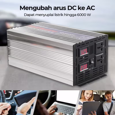 Taffware Power Inverter Mobil Pure Sine Wave DC 12V to AC 220V 6000W - NBQ6000W - Silver — gambar 2