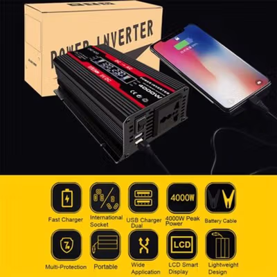 Vingtank Car Power Inverter DC 12V to AC 220V 4000W Modified Sine Wave - CMZ-4000 - Black — gambar 2