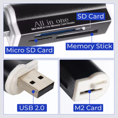 All in One Card Reader 3in1 USB 2.0 OTG MicroSD M2 MMC - SHTC-07 - Black — gambar 2