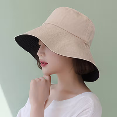 Daddy Chen Topi Wanita Bucket Hat Bolak Balik Foldable 2in1 Kain Katun - 1808 - Black — gambar 2