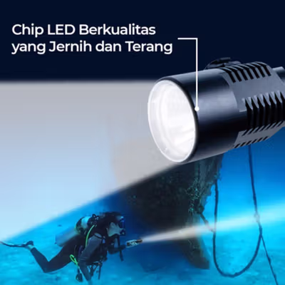 TaffLED Senter Selam Diving P70 Waterproof 30M IPX8 2500 Lumens - G299 - Black — gambar 2