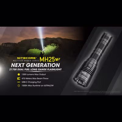 NITECORE Senter LED Flashlight Waterproof IP68 1300 Lumens - MH25 V2 - Black — gambar 2