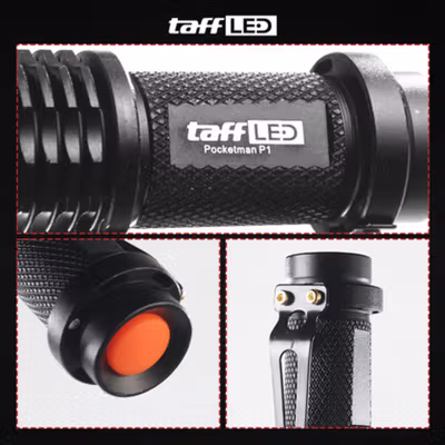 TaffLED Senter LED 2000 Lumens Zoom Waterproof - Pocketman P1 - Black — gambar 2