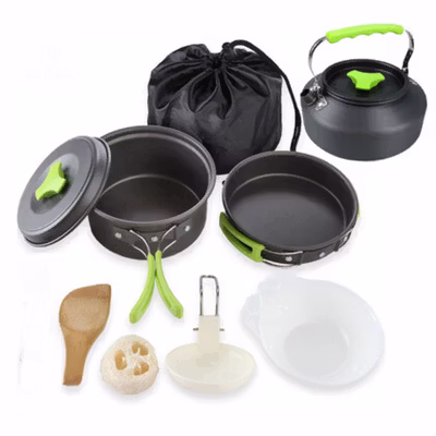 AstaGear Alat Masak Outdoor Camping Nesting Cooking Aluminium 7 in 1 - DS-308 - Black — gambar 2