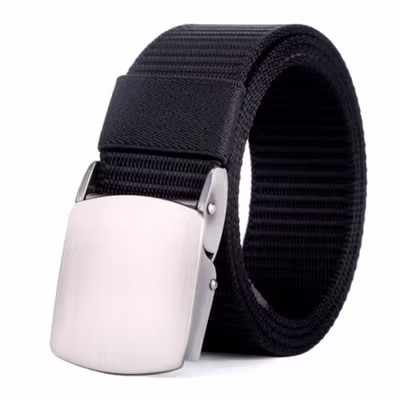 Rhodey Gesper Tali Ikat Pinggang Pria Canvas Stylish Buckle Belt 120cm - MU071 - Black — gambar 2
