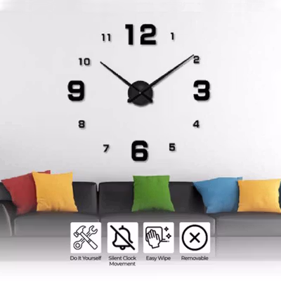 TaffHOME Jam Dinding Besar DIY Giant Wall Clock 90-100cm - DIY-102 - Black — gambar 2