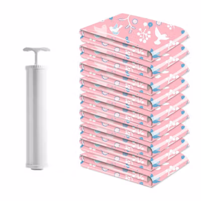 TaffPACK Kantong Plastik Vakum Pakaian Multisize 10 PCS Hand Pump - SN1000 - Pink — gambar 2
