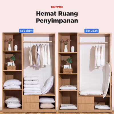 TaffPACK Kantong Plastik Vakum Pakaian Multisize 10 PCS Hand Pump - WH021 - White — gambar 2