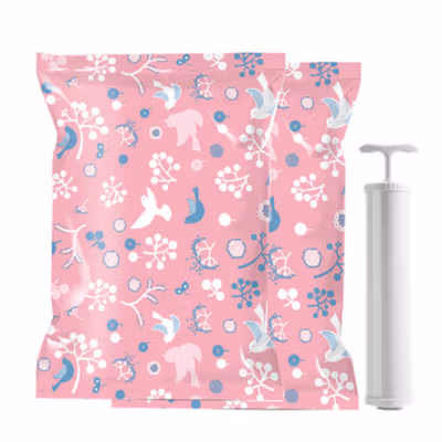 TaffPACK Kantong Plastik Vakum Pakaian Multisize 8 PCS with Hand Pump - SN1000 - Pink — gambar 2