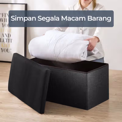 TaffHOME Sofa Kotak Penyimpanan Barang Foldable Storage Box 48x30x30cm - L170 - Black — gambar 2