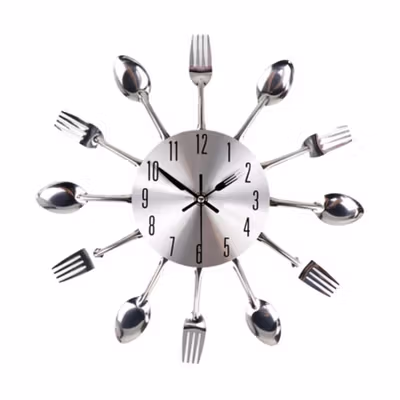 Taffware Jam Dinding 3D Creative Design Kuliner Sendok Garpu 30cm - T6806 - Silver — gambar 2