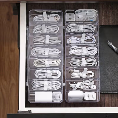 BNBS Kotak Kabel Organizer Cable Storage Box Acrylic 8 Slot - BN-2046 - White — gambar 2