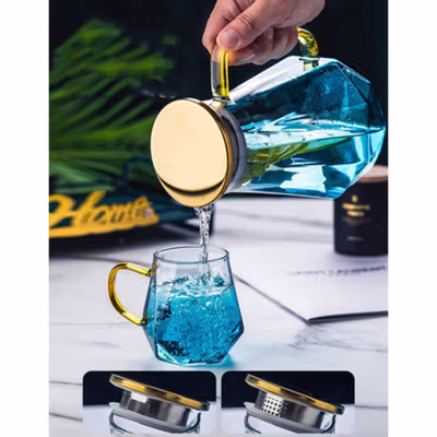 BORREY Teko Pitcher Kaca Tahan Panas Api Water Jug Borosilicate 1.8L - BRO-047 - Transparent — gambar 2