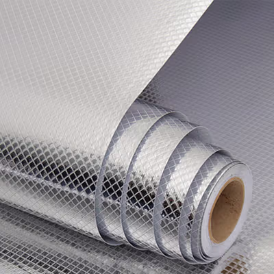 TaffHOME Sticker Wallpaper Aluminium Foil Anti Minyak Grid 200x60cm - CFT3 - Silver — gambar 2