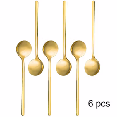 Moitakiy Sendok Teh Dessert Spoon Round Head Stainless Steel 13cm 6PCS - F80 - Golden — gambar 2
