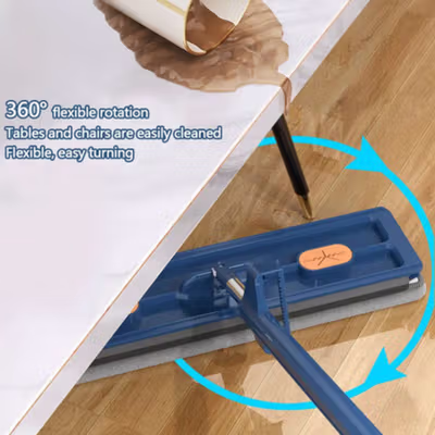 Bwohops Kain Pel Hands-free Lazy Flat Mop Wet and Dry with 2 Cloth - B39 - Dark Blue — gambar 2