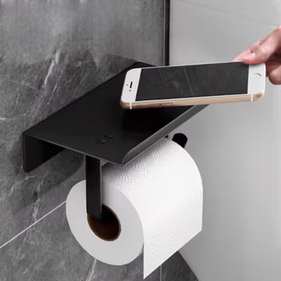 ELFLY Tempat Tisu Toilet Rak Gantung Kamar Mandi Storage Rack - K7 - Black — gambar 2
