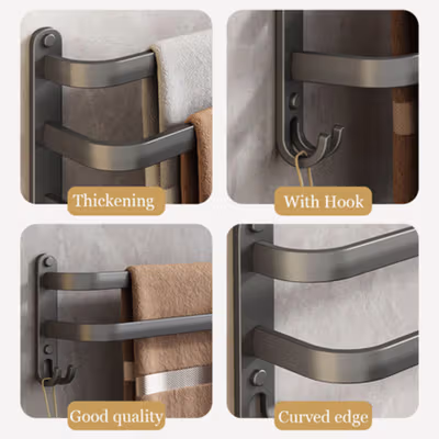 GUMI Rak Dinding Kamar Mandi Gantungan Handuk Double Layer - GM50 - Gray — gambar 2