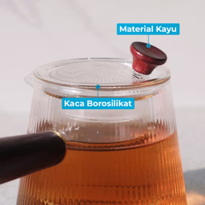 HMLOVE Teko Teh Kaca Saringan Tahan Panas Api Infuser Teapot 400ml - HM04 - Transparent — gambar 2