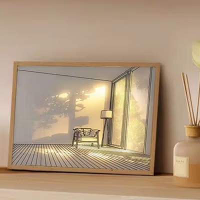 INS Lampu Meja Hias 3D Lukisan Kayu Akrilik 3in1 Color Painting LED Empty Room - DR5W - Brown — gambar 2