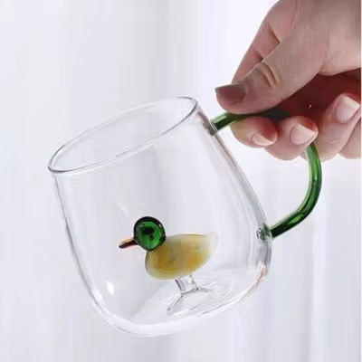 LAZZY Cangkir Kopi Kaca Tahan Panas Duck Aesthetic Mug 400ml Duck - L400 - Transparent — gambar 2